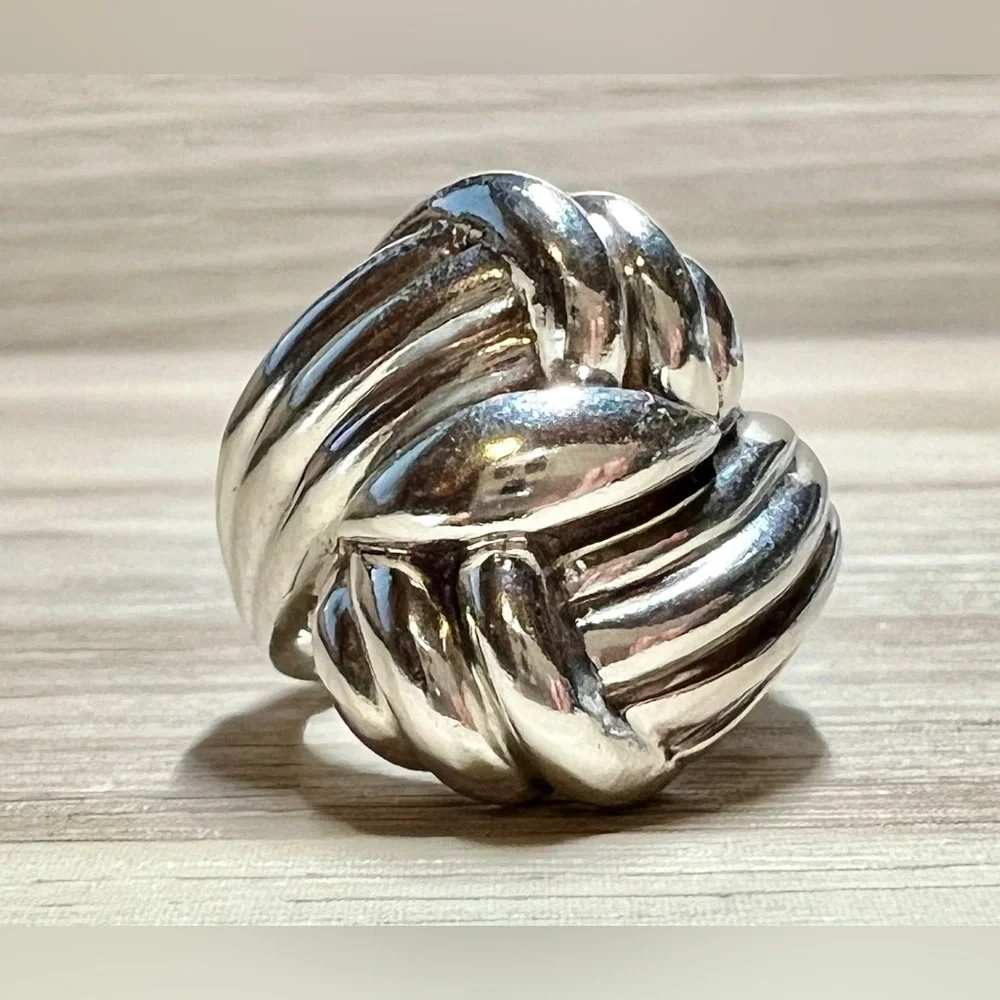 Vintage Designer Sterling Silver Modernist Fluted Woven Tall Dome Ring, Size 5.5